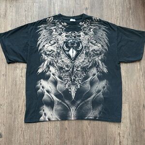 VTG Y2K OWL AFFLICTION LIKE GRUNGE GRAPHIC SHORT SLEEVE BLACK T-SHIRT MEN 2XL